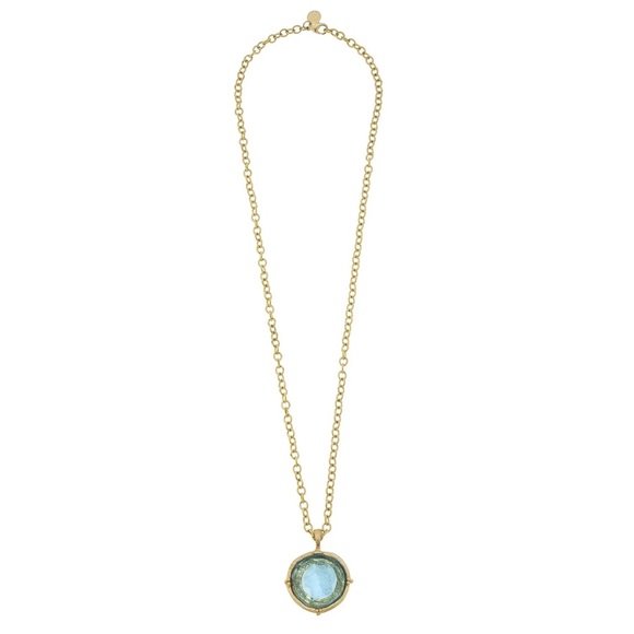 Gold and Aqua intaglio Necklace - Picture 2 of 4